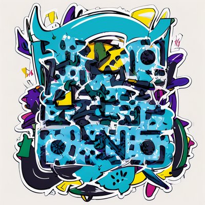 Cyan Graffiti Lettering Sticker QR Code for Stickers