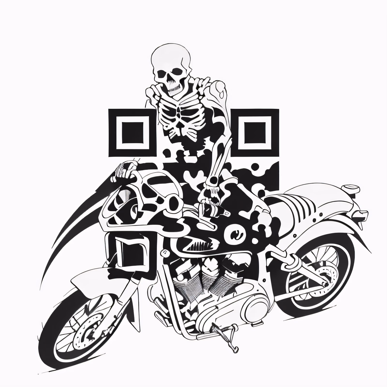 Skeleton Biker Tattoo Ink QR Code for Apparel — image 1