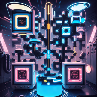 Ретрофутуристическая неоновая лабораторная машина: QR-код для постеров — изображение 1