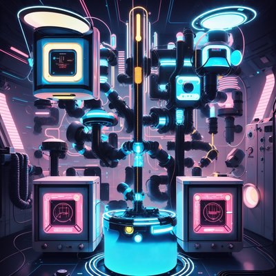 Retrofuturist Neon Laboratory Machine QR Code for Posters
