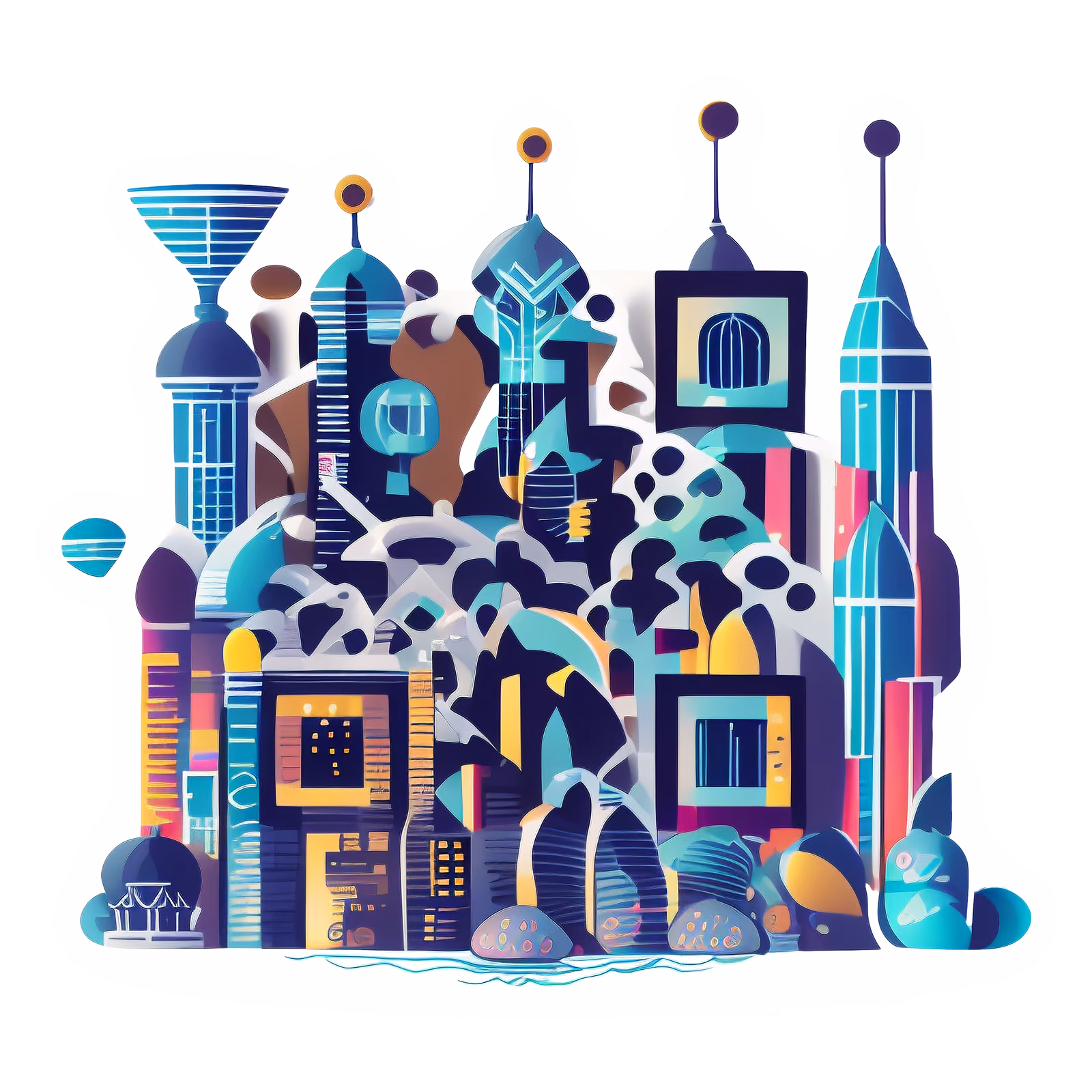 Futuristic City Skyline Vector QR Code for Stickers — image 1