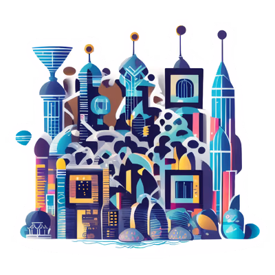 Futuristic City Skyline Vector QR Code for Stickers — image 1