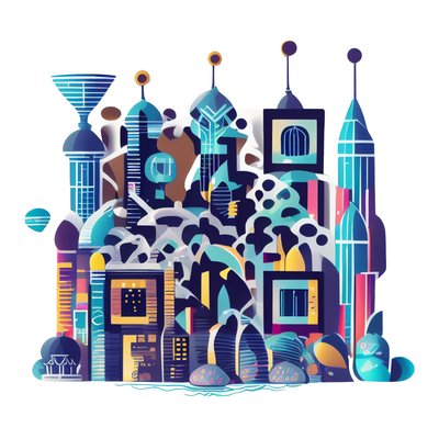 Futuristic City Skyline Vector QR Code for Stickers