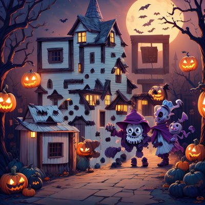 Cartoon Halloween Town Pumpkins QR Code for Posters