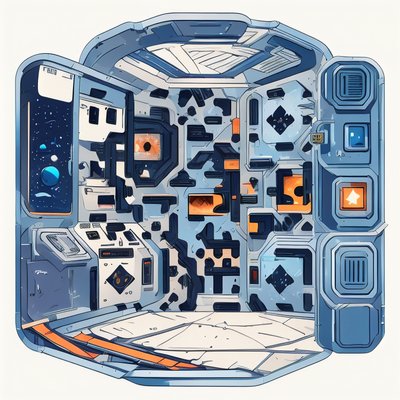 宇宙飞船内部矢量贴纸二维码设计