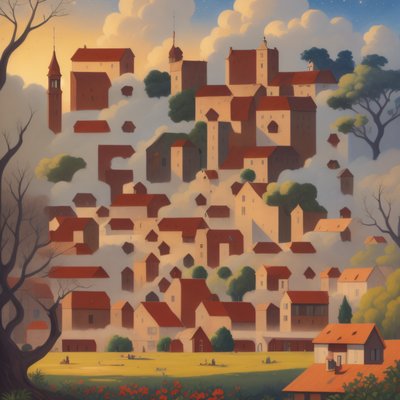 Hillside Village Naive Gouache QR Code Art