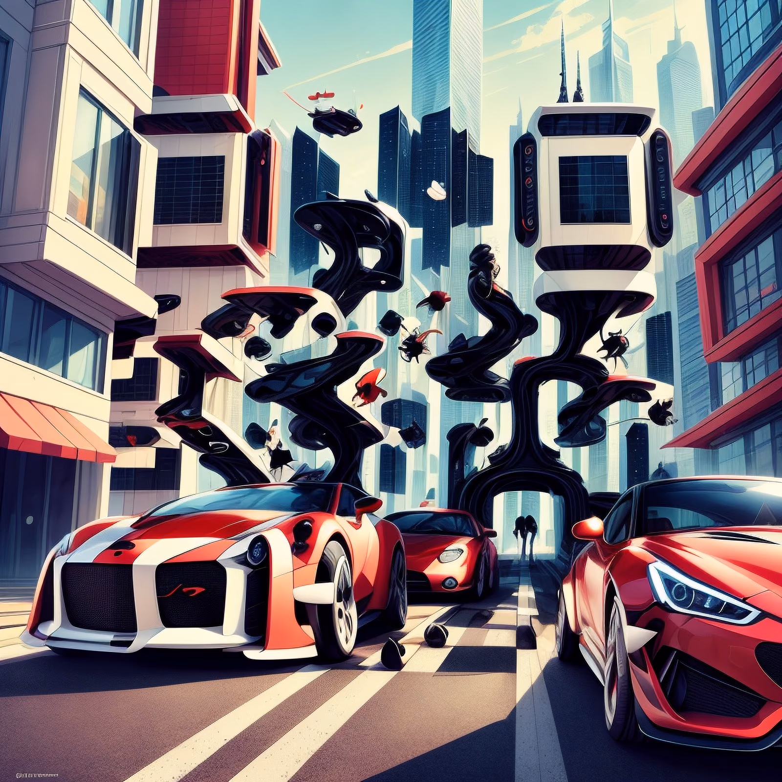 Красные спорткары в городе будущего: QR-код для постеров — изображение 1
