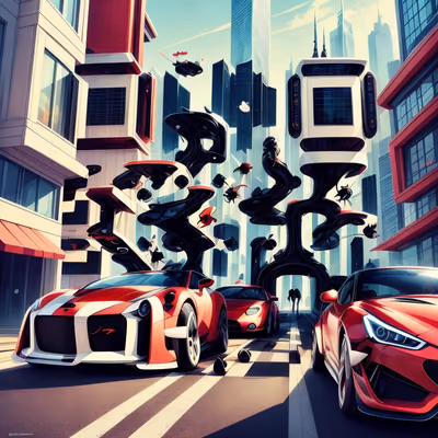 Красные спорткары в городе будущего: QR-код для постеров — изображение 1
