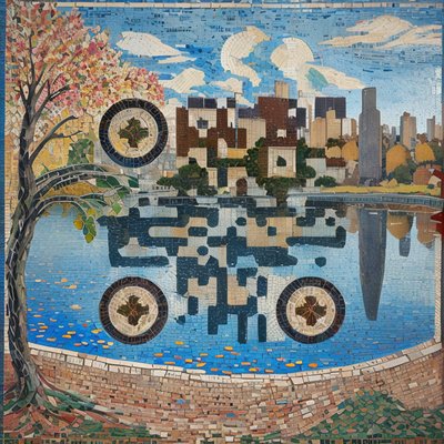 Autumn Tree Lake City Mosaic QR Code Art