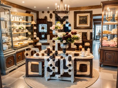 Antique Shop Interior Photorealistic Flowers QR Code for Window Displays