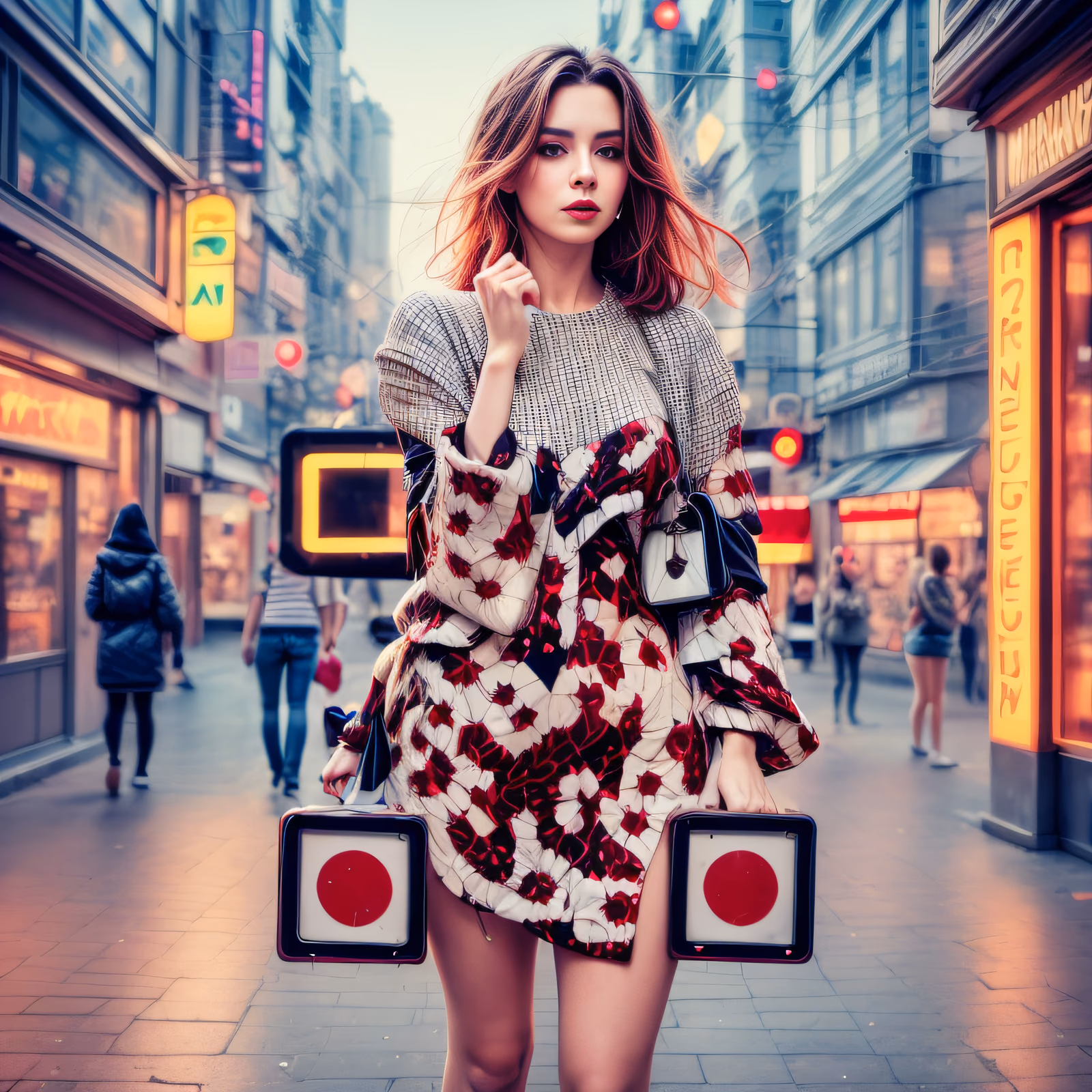 Woman on Neon City Street QR Code for Posters — image 1