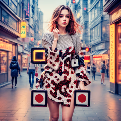 Woman on Neon City Street QR Code for Posters — image 1