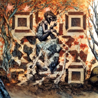 Man on Rock Autumn Storybook QR Code Art