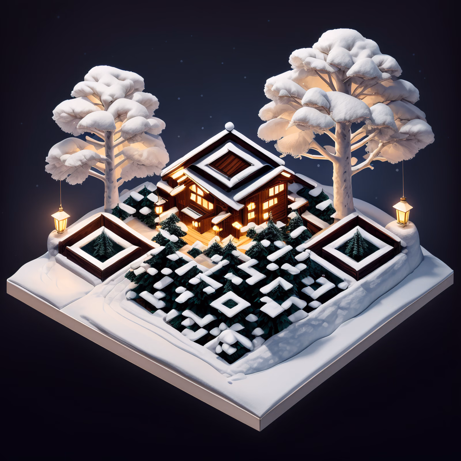 Изометрический диорама-домик в снегу: QR-код для открыток — изображение 1