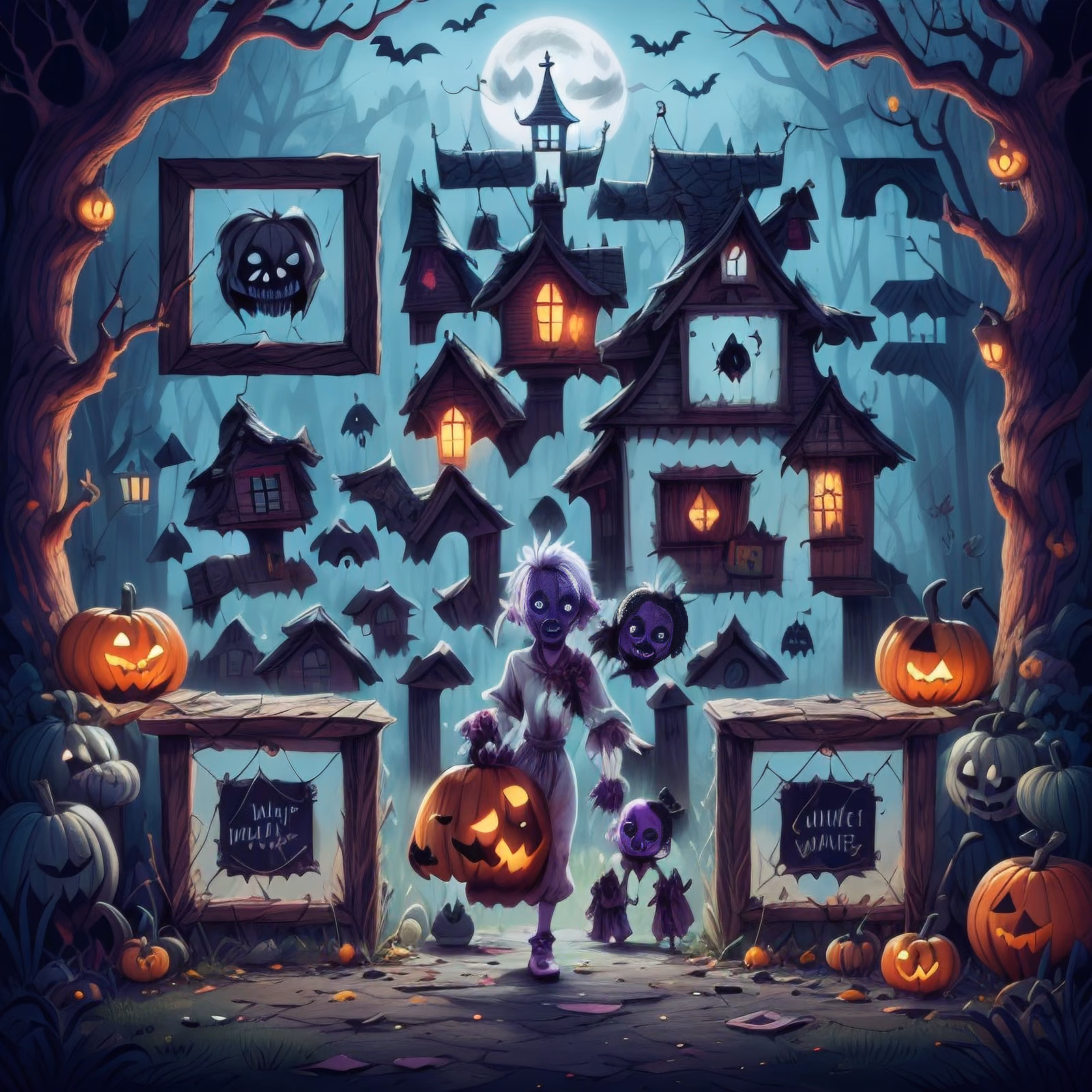 Zombie Child Haunted Village Cartoon QR Code for Posters — image 1