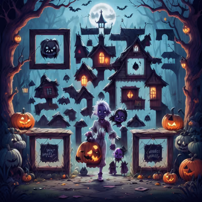 Zombie Child Haunted Village Cartoon QR Code for Posters — image 1