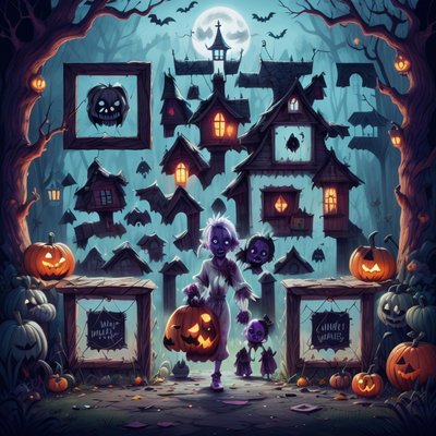 Zombie Child Haunted Village Cartoon QR Code for Posters