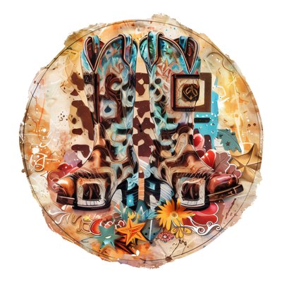 Cowboy Boots Mixed Media QR Code for Stickers