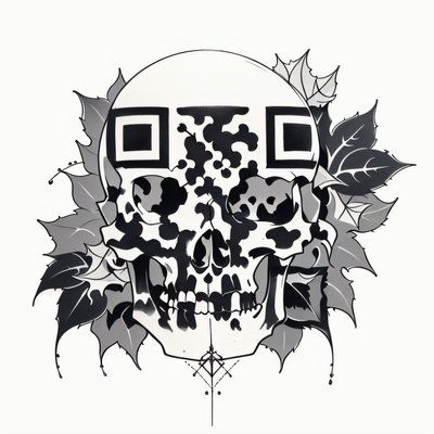 Череп с плющом, тату чернилами: QR-код для временных татуировок