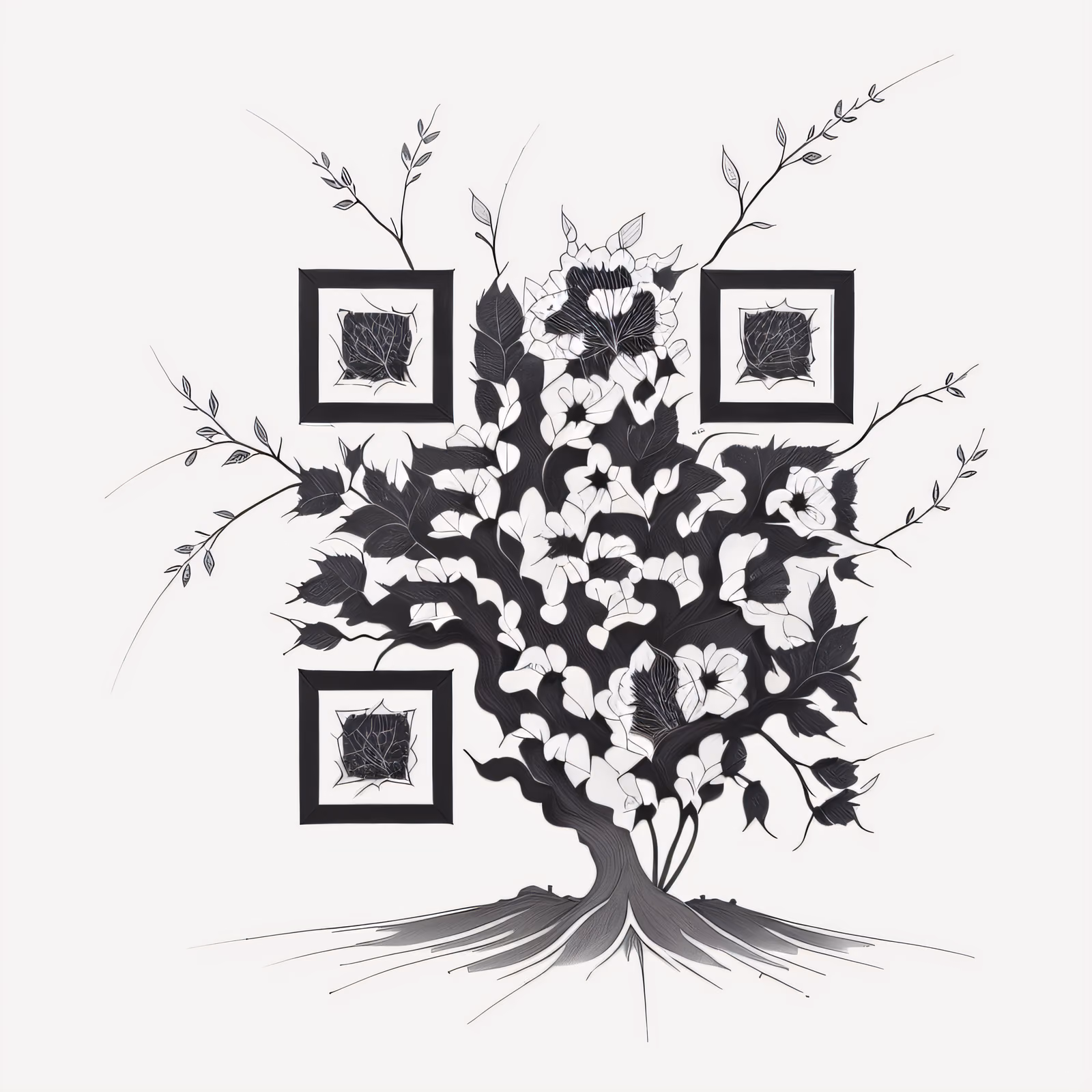 开花树墨水纹身二维码设计,适用于临时纹身 — 图片 1