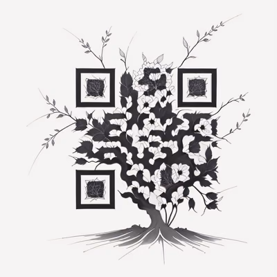 开花树墨水纹身二维码设计,适用于临时纹身 — 图片 1