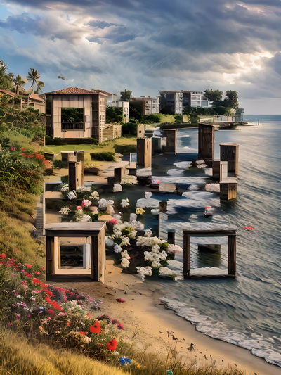 Flowered Beach Shore Landscape QR Code Art — image 1