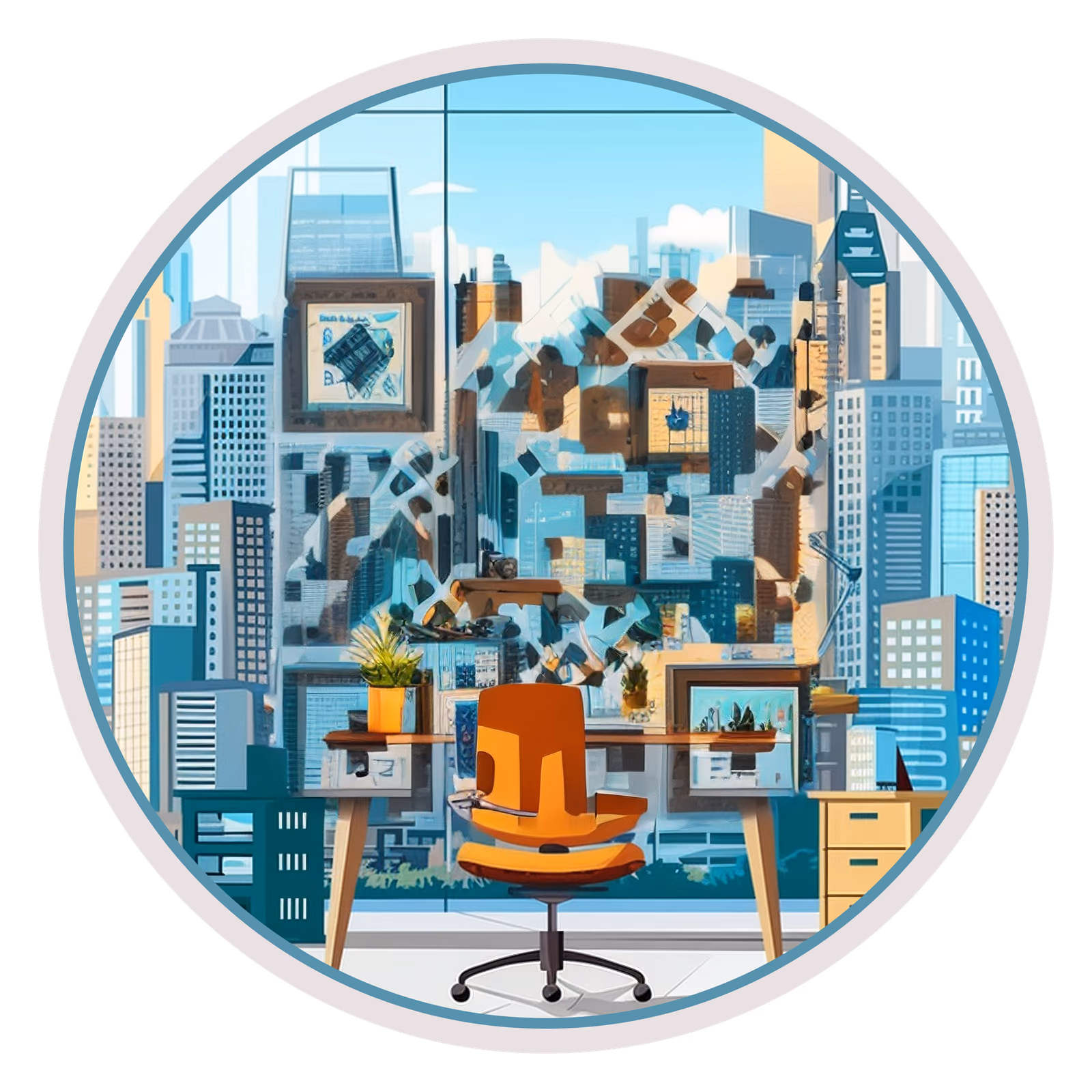 Office Window City View Vector QR Code for Stickers — image 1