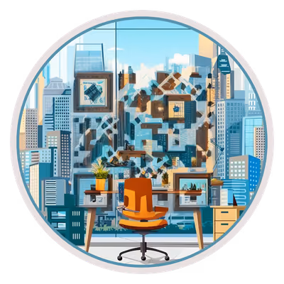 Office Window City View Vector QR Code for Stickers — image 1