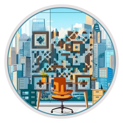 Office Window City View Vector QR Code for Stickers