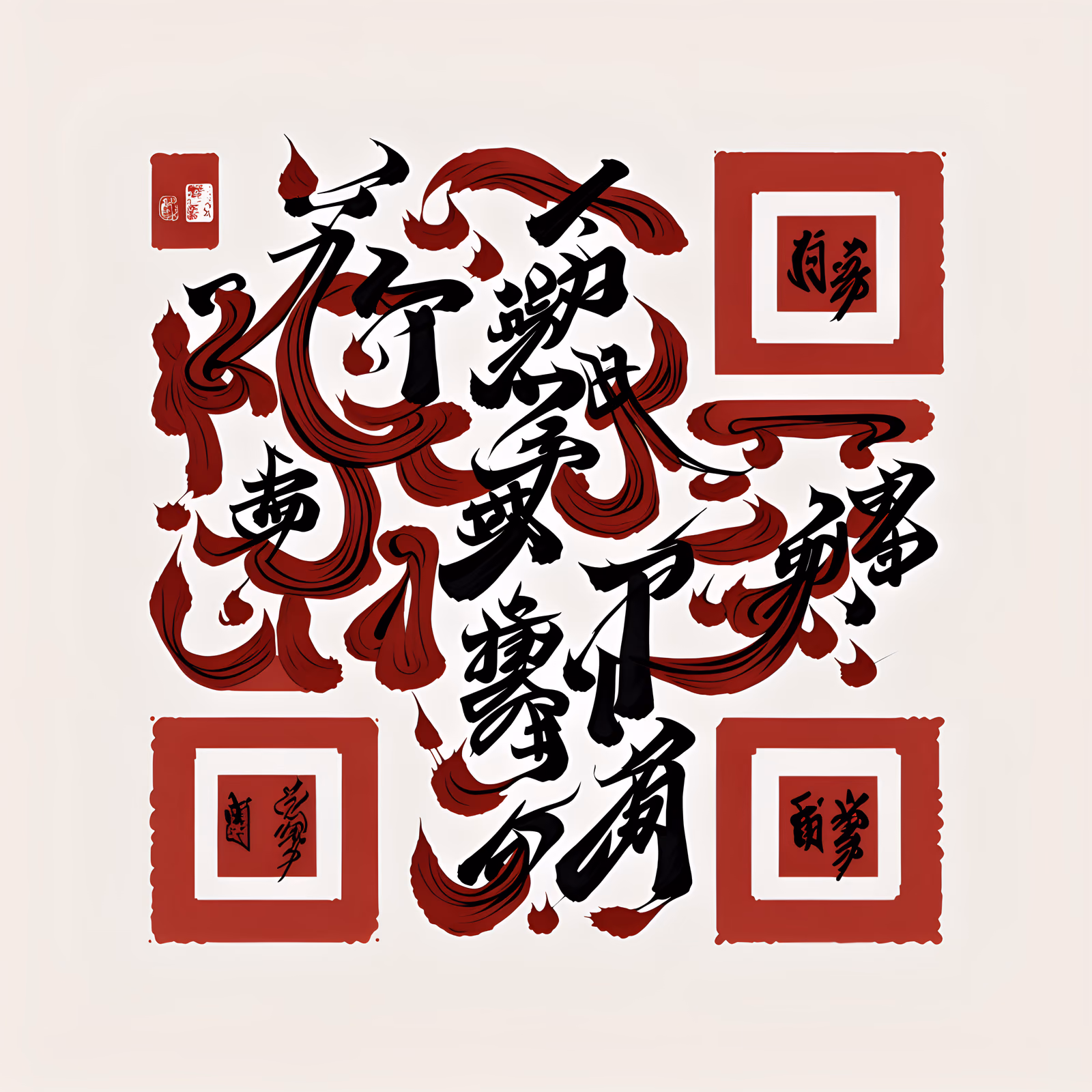 Красно-чёрная каллиграфия кистью: QR-код для плакатов — изображение 1