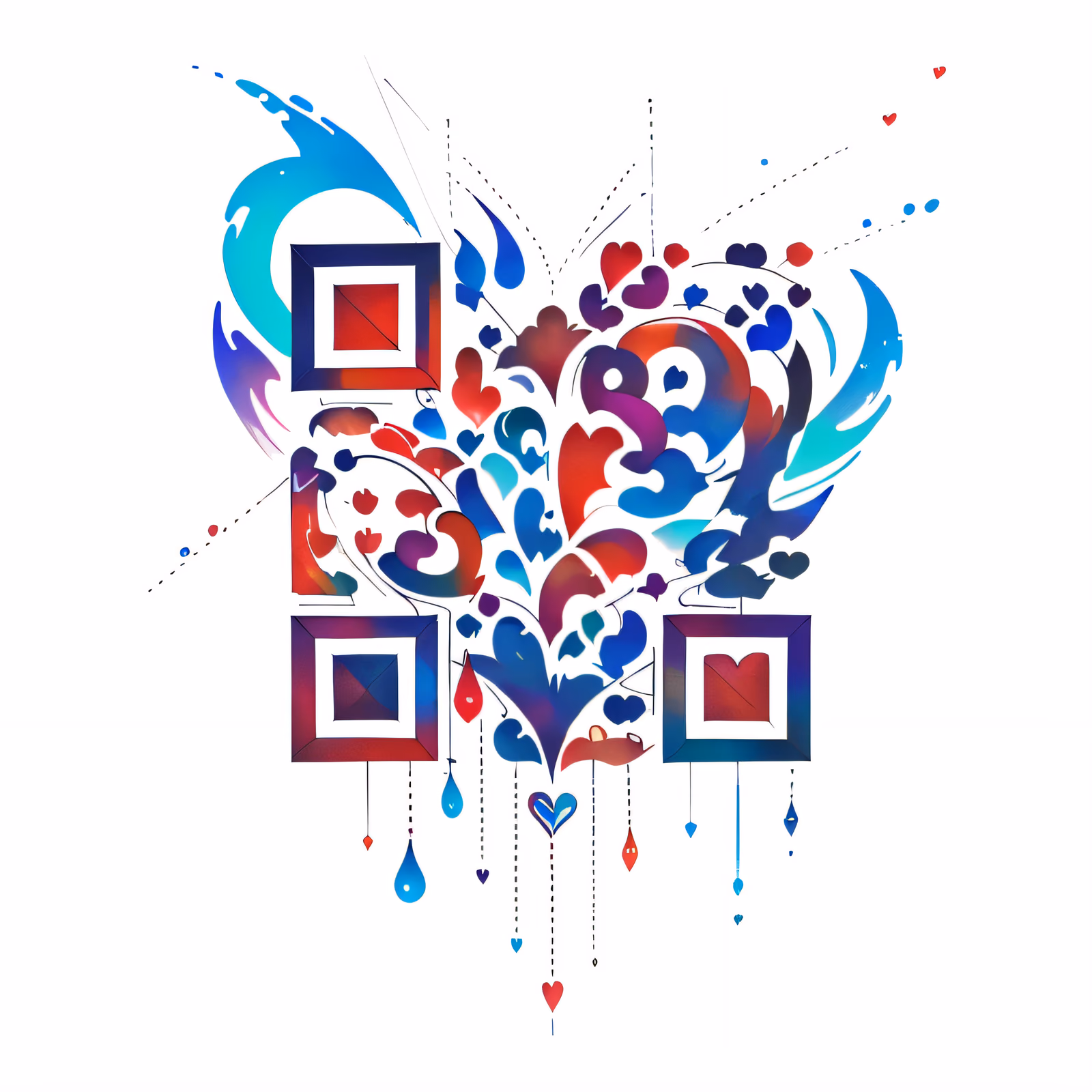 Сердце из капель туши в стиле тату: QR-код для временных татуировок — изображение 1