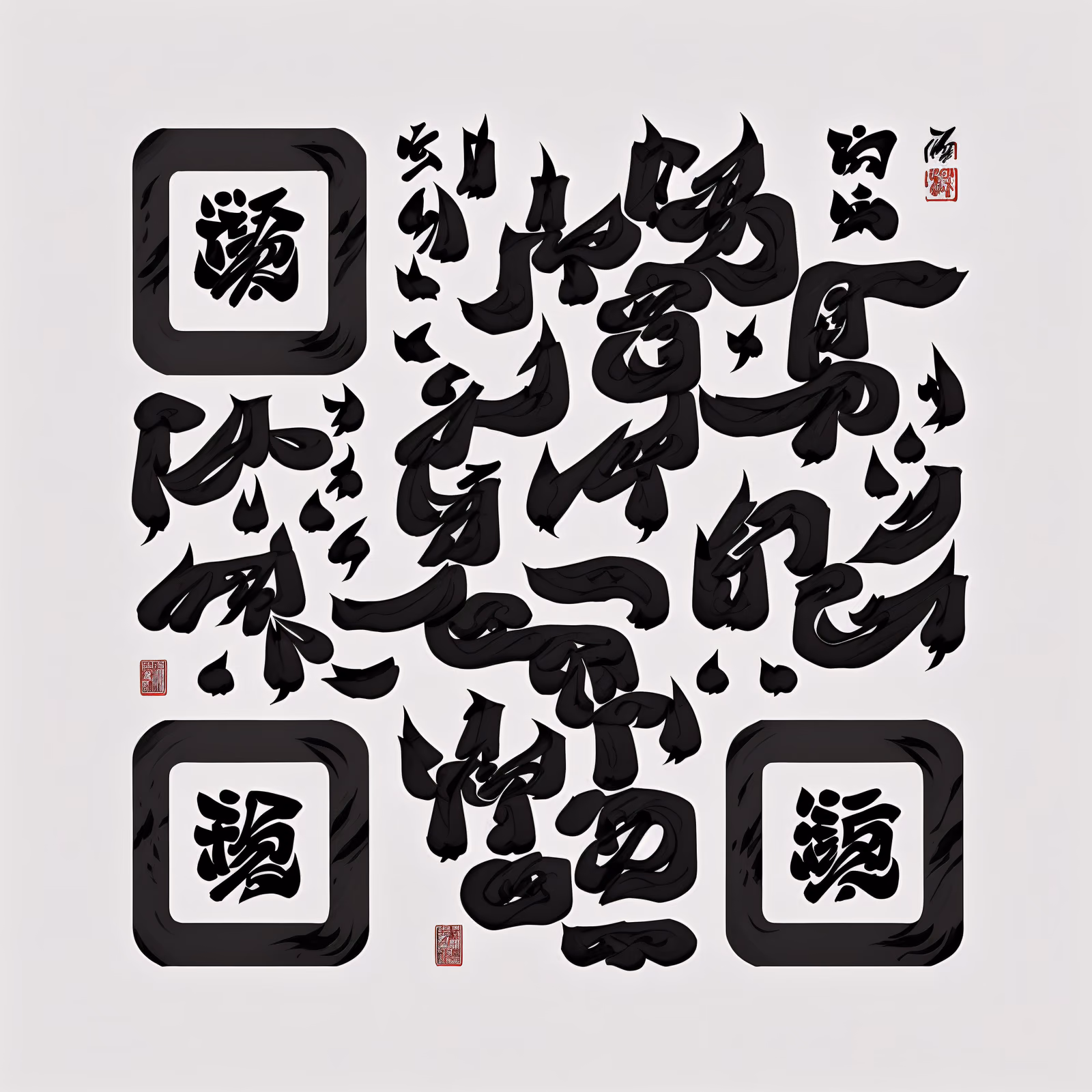 粗犷汉字水墨书法二维码艺术 — 图片 1