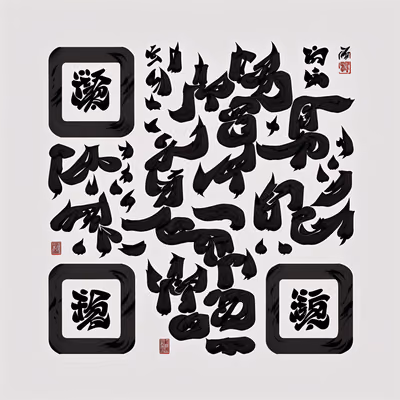 粗犷汉字水墨书法二维码艺术 — 图片 1