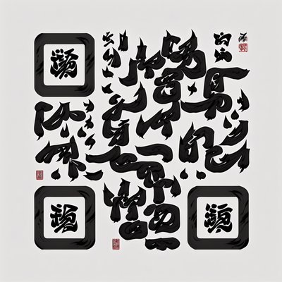 Жирная японская каллиграфия кандзи тушью: QR-код