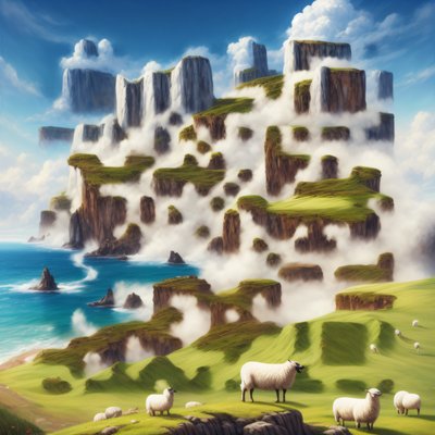 Sheep on Misty Seaside Cliffs QR Code Art