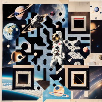 宇航员太空拼贴二维码艺术,适用于海报