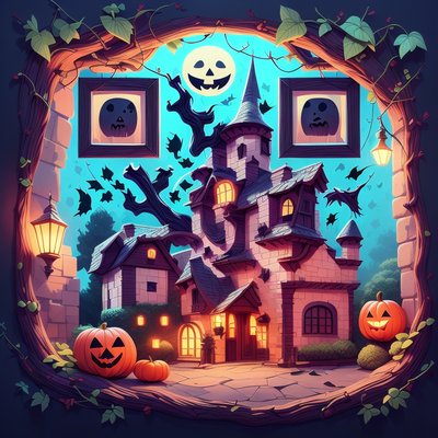 Halloween Castle Flat Illustration QR Code for Posters