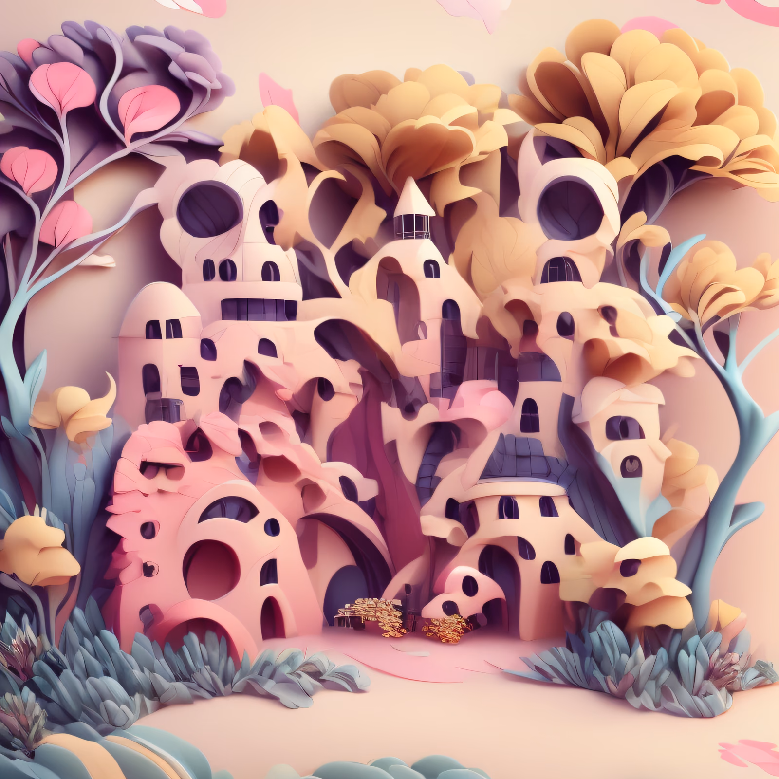 Pastel Fairytale Village 3D QR Code Art — image 1