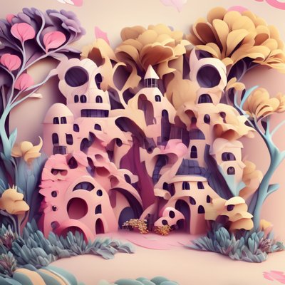 Pastel Fairytale Village 3D QR Code Art