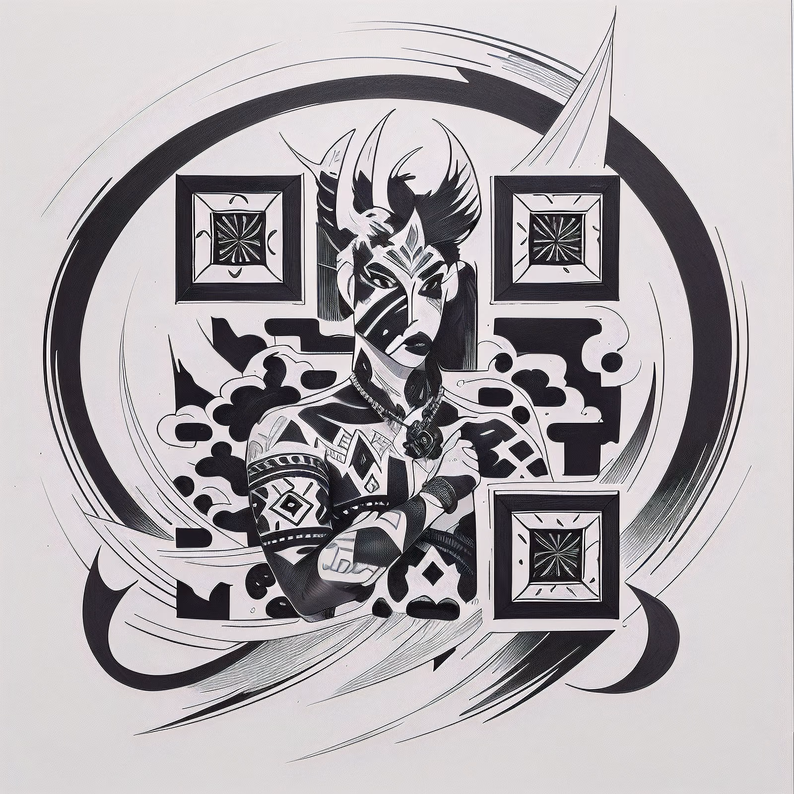 Tribal Figure Ink Tattoo QR Code for Temporary Tattoos — image 1