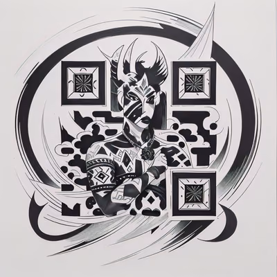 Tribal Figure Ink Tattoo QR Code for Temporary Tattoos — image 1