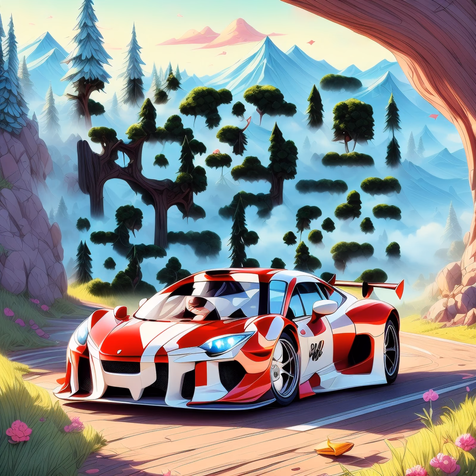 Sports Car Mountain Pass Cartoon QR Code for Posters — image 1