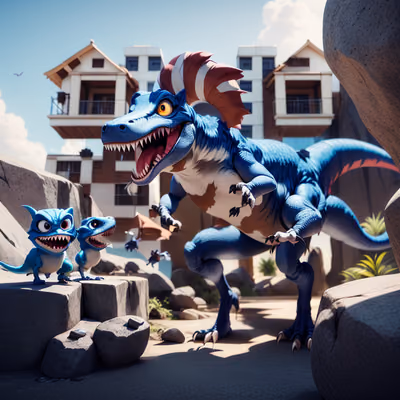 Blue Cartoon T-Rex 3D Render QR Code for Posters — image 1