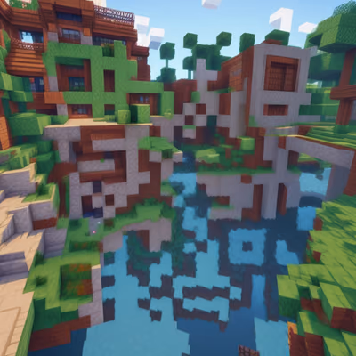 Blocky River City Voxel QR Code for Posters — image 1