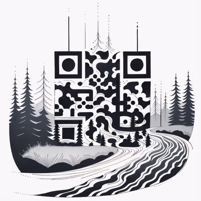 Река в лесу, рисунок тушью: QR-код для временных тату — изображение 1
