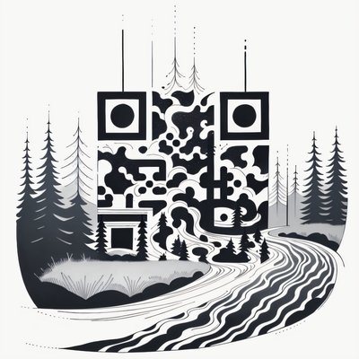 River Through Forest Ink QR Code for Temporary Tattoos