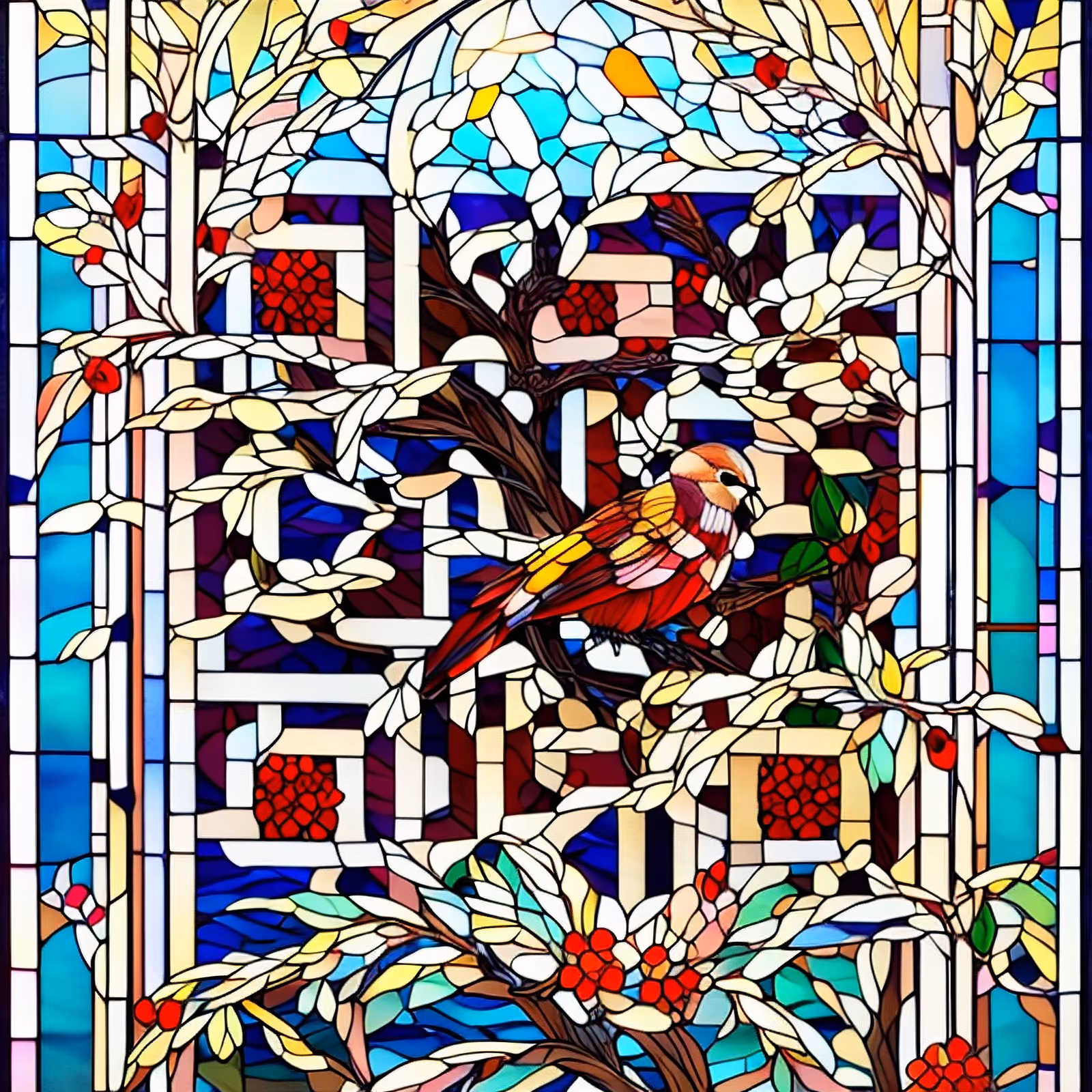 Stained Glass Bird on Branch QR Code Art — image 1