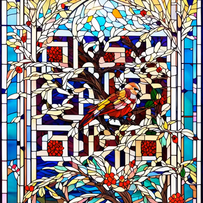 Stained Glass Bird on Branch QR Code Art — image 1