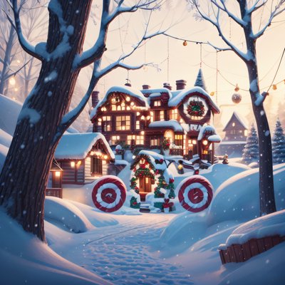 Snowy Christmas Lodge Digital Painting QR Code for Greeting Cards