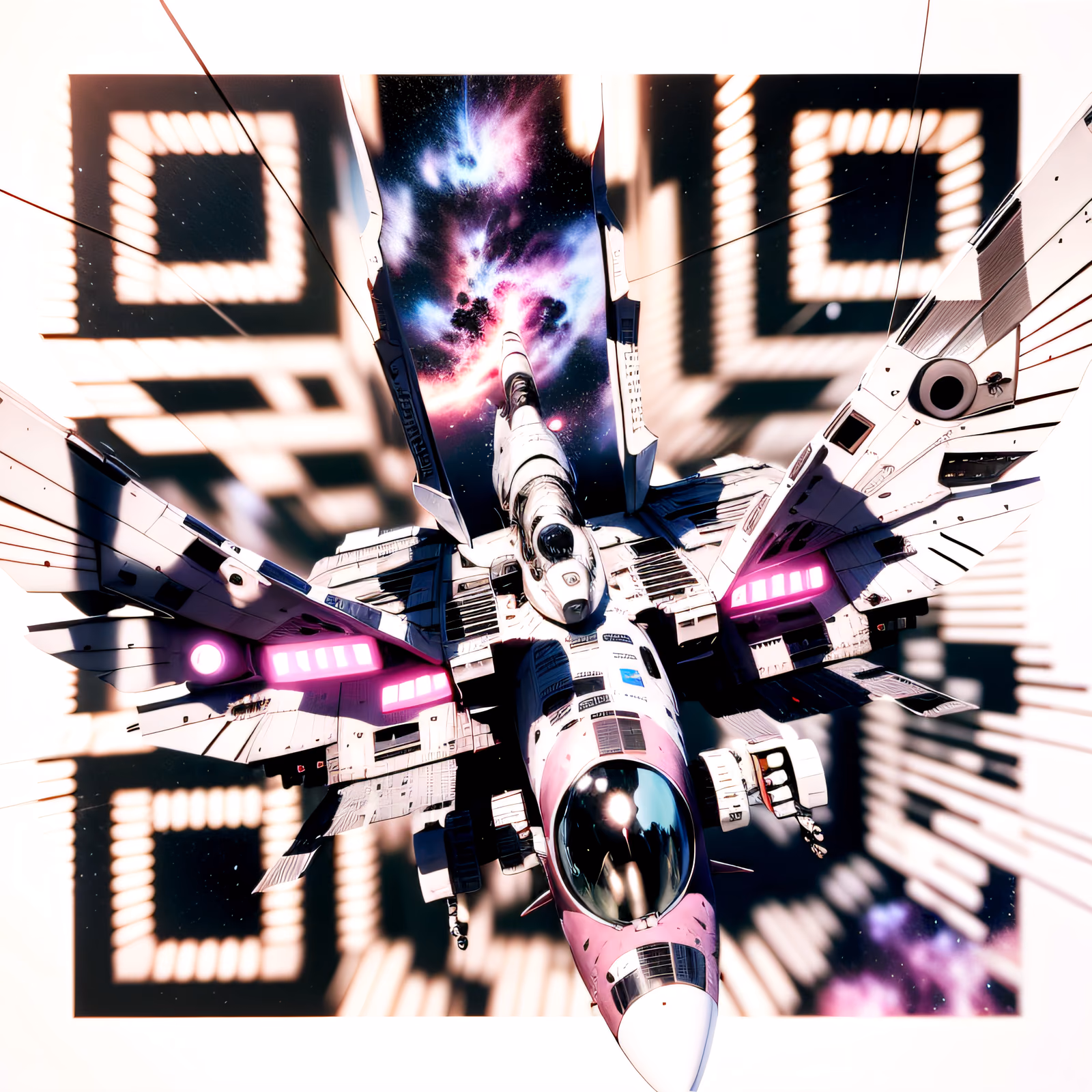 Pink Winged Spaceship Sci-Fi QR Code for Posters — image 1